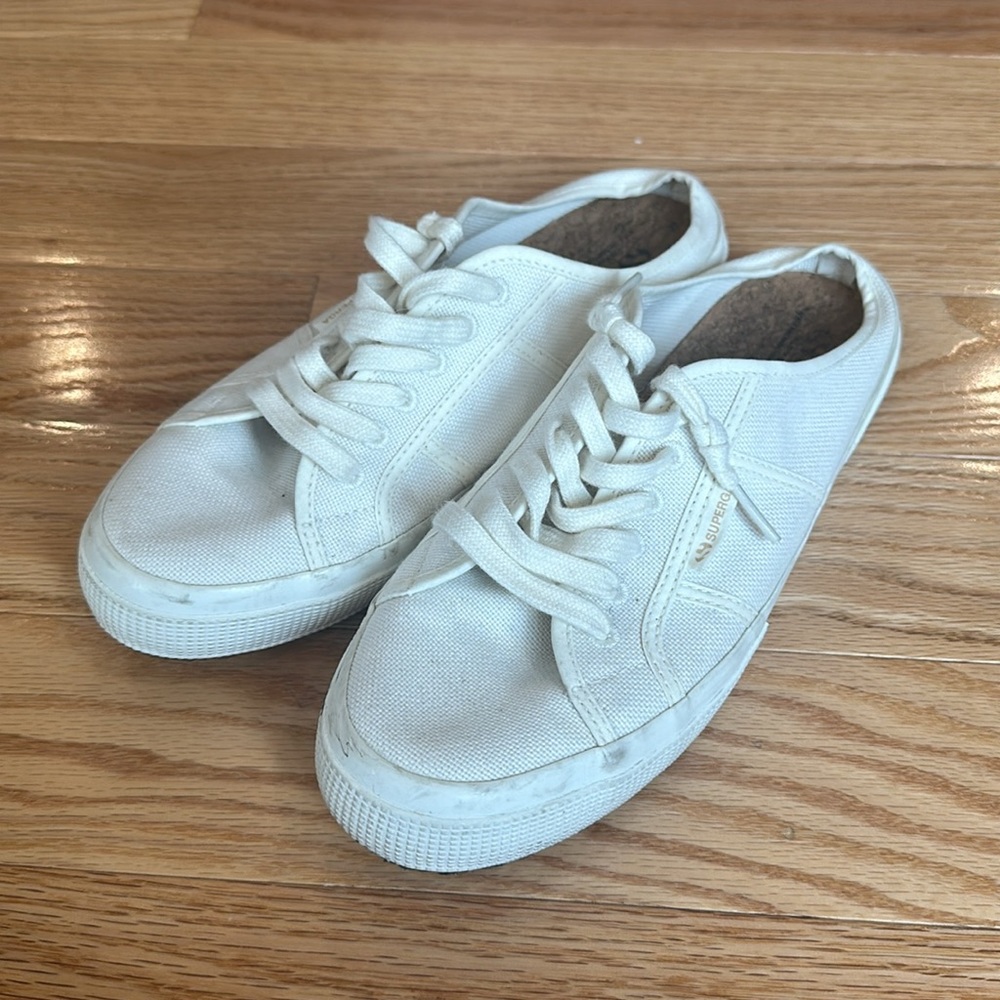 Superga cream canvas slide sneakers